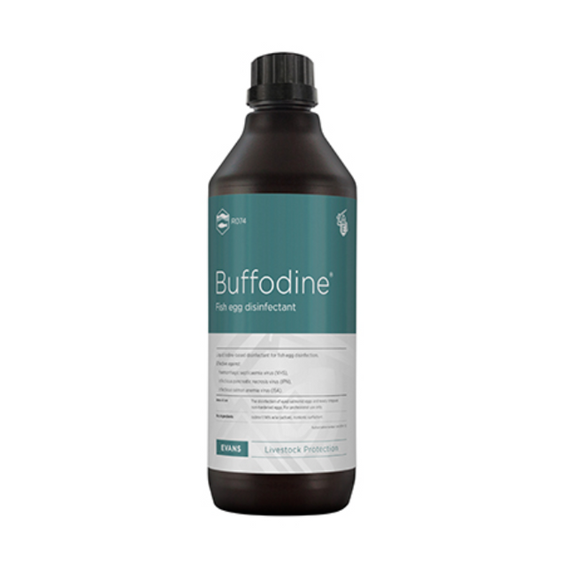 Fish Egg Disinfectant  For the disinfection of eyed and newly stripped, non-hardened fish eggs  Iodine based, effective against VHS, IPN and ISA fish viruses  Neutral pH, allows disinfection without harming the eggs  Colour coded to indicate virucidal activity  Authorised Biocide: UK-2019-1172